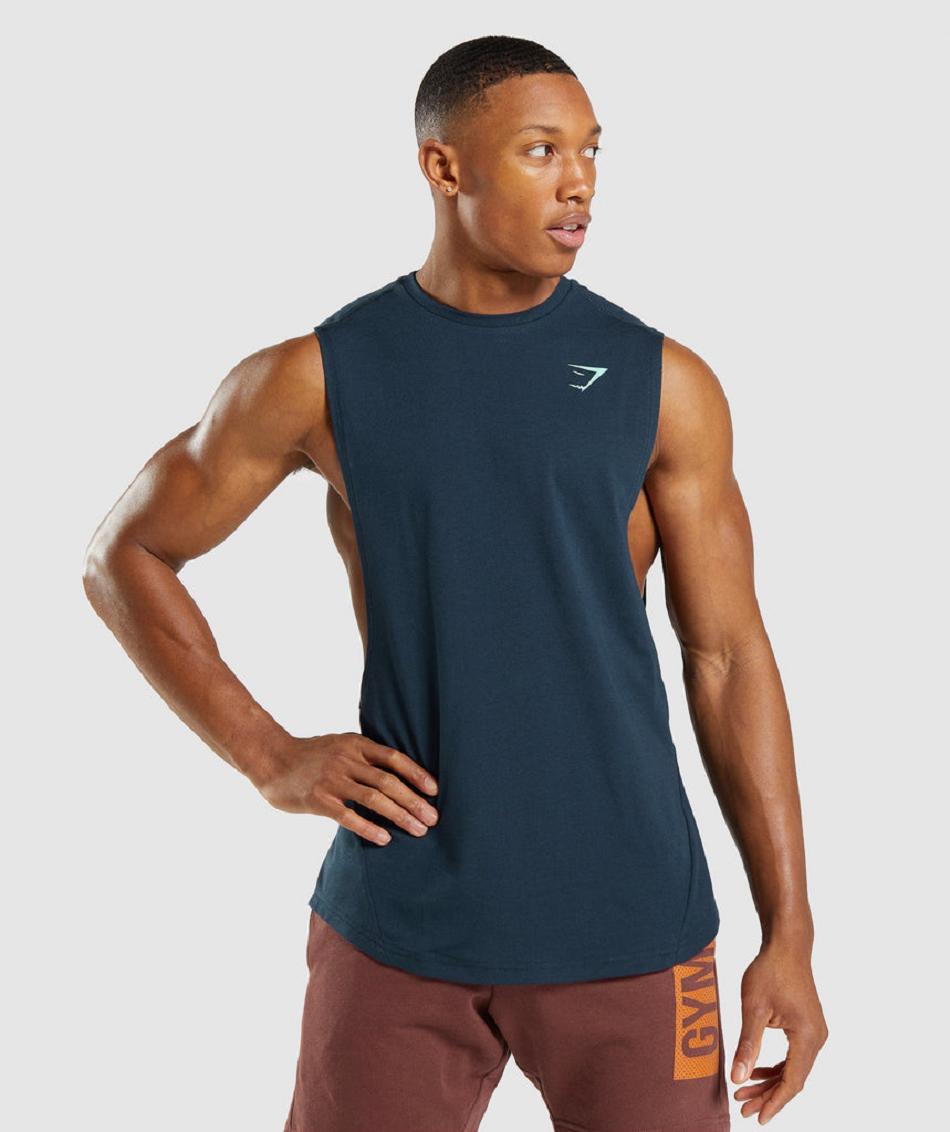 Podkoszulki Męskie Gymshark Bold Drop Arm Granatowe | PL 4001AHK